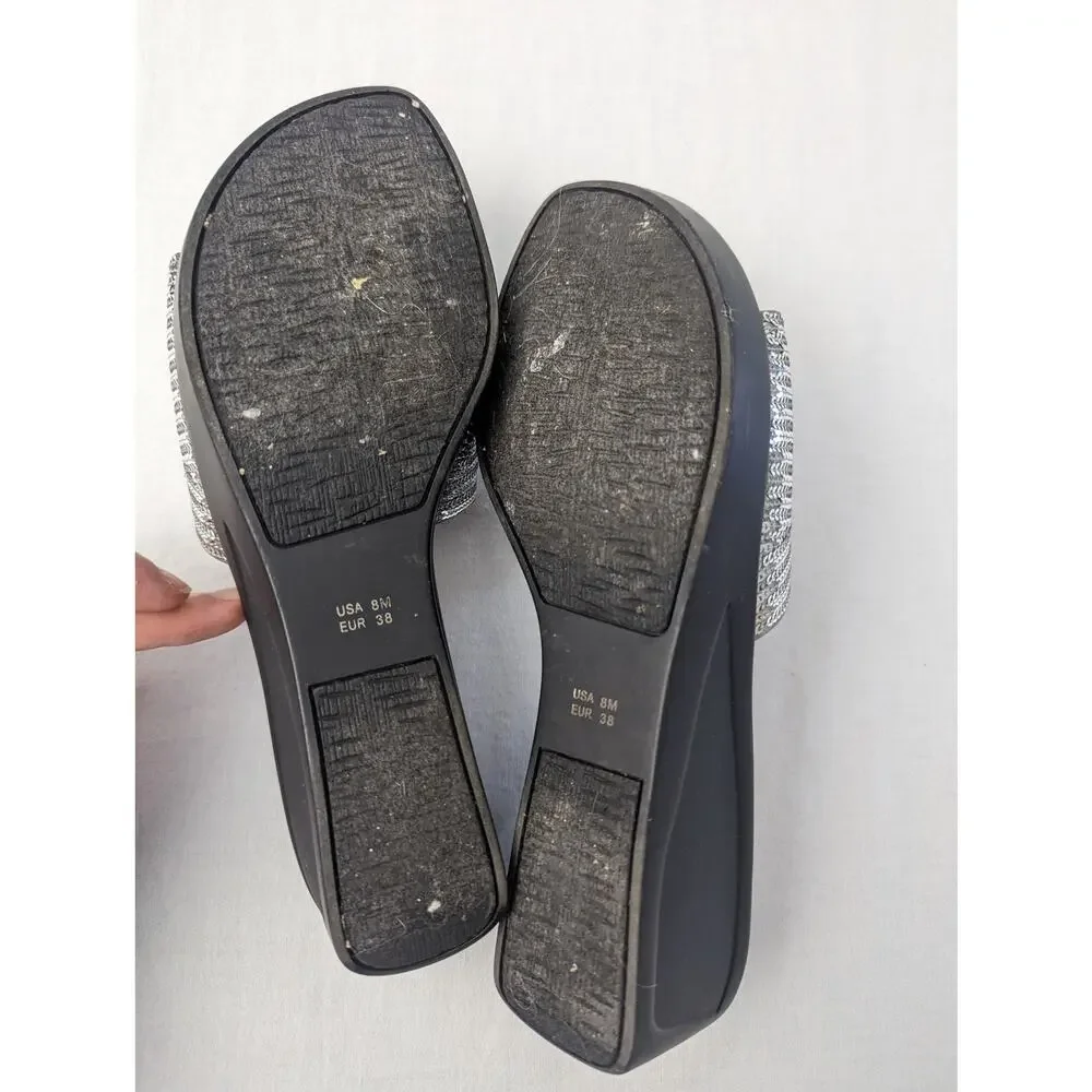 Nina Platform Sandals Size 8 Sequin Silver Metallic Y2K Chunky Sole Party Date